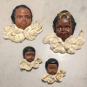 Vintage Ceramic Cherub Wall Decor Set Black Angels Family by Duncan Enterprises
